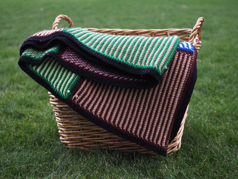 Colorful Hand Knit Squares Blanket