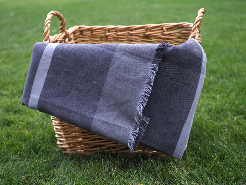Grey Plaid Cashmere & Cotton Blanket