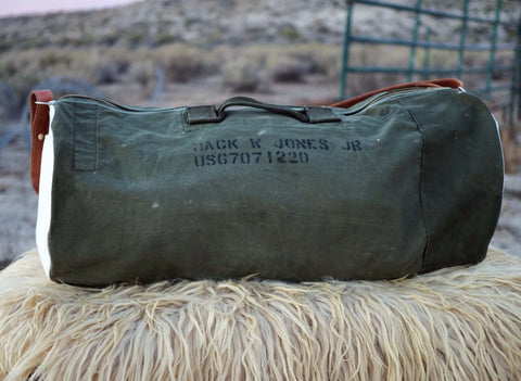 Rugged XL Army Duffel – Upcycled Canvas & Leather Gear Bag