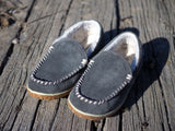 Grey Minnetonka Moccasin Slippers