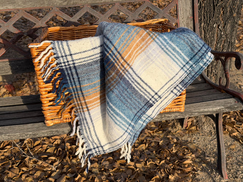 Wool Blend Blue Plaid Bedroll Blanket