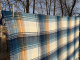 Wool Blend Blue Plaid Bedroll Blanket