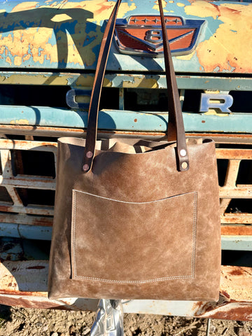All Leather Taupe Tote Bag