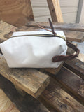 This J bar D Canvas and Leather Shave/Cosmetic Canvas Bag is built for your cosmetic supplies.