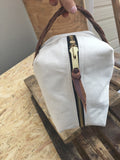 This J bar D Canvas and Leather Shave/Cosmetic Canvas Bag is built for your cosmetic supplies.