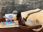 This J bar D Canvas and Leather Shave/Cosmetic Canvas Bag is built for your cosmetic supplies.