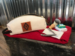 This J bar D Canvas and Leather Shave/Cosmetic Canvas Bag is built for your cosmetic supplies.