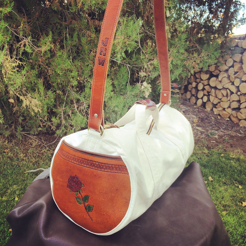 leather gear bag Rodeo Gear Bag with Custom Leather End Pockets – J bar D Canvas and Leather