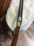 Heavy 15 ounce canvas cantle bag with a heavy #10 brass zipper and dees to attach to your saddle, otherwise known as a medicine bag or saddle bag.